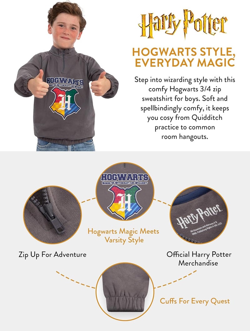 Harry Potter Sweater With Zip, Hogwarts Kids Jumper, Boys Sweater With Quarter Zip, Cotton Boys Clothes - Image 5